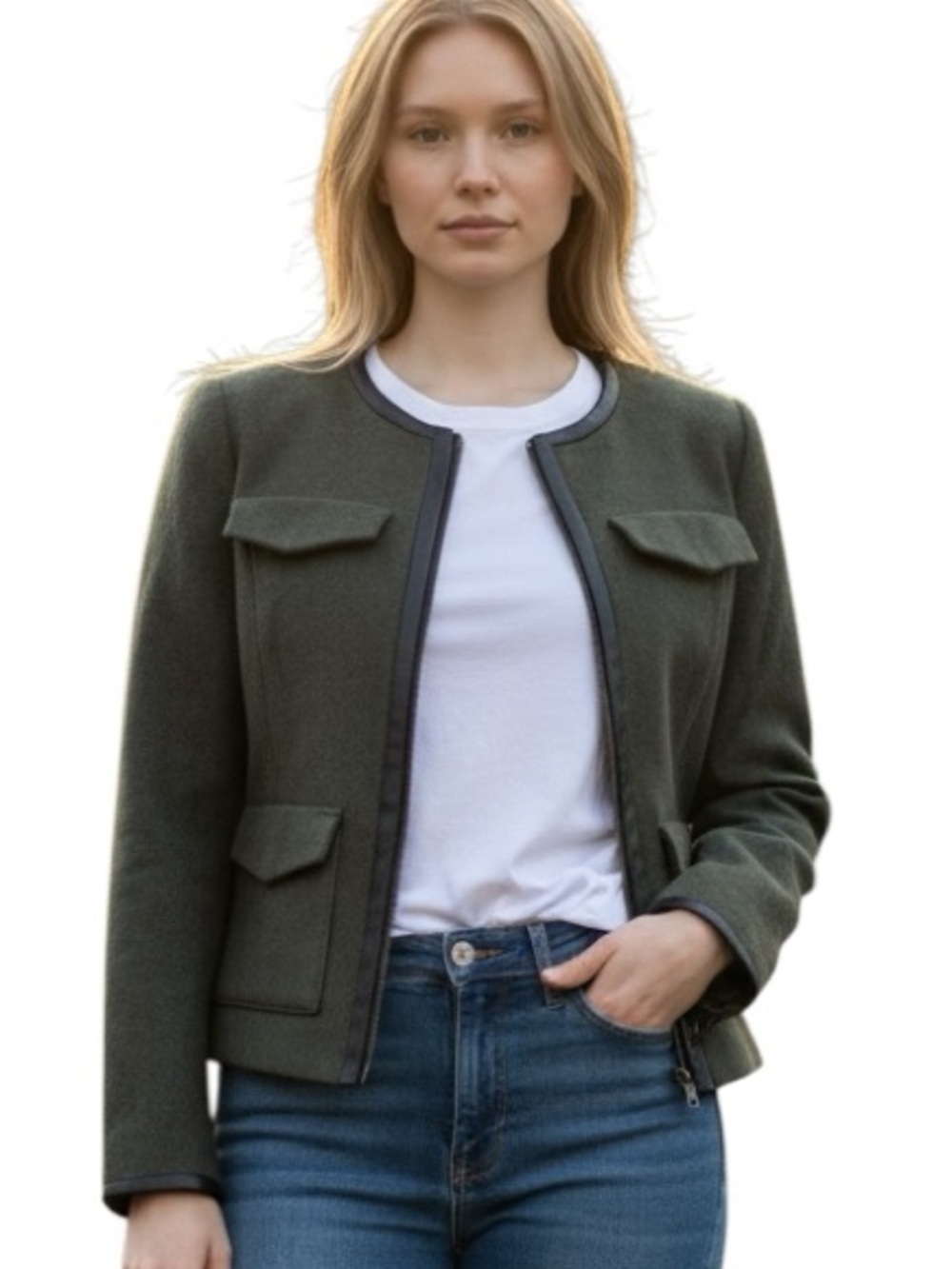 THE LIMITED: NWT Wool & Leather Trim Blazer Jacket -Size Large